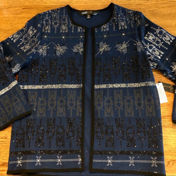 ⭐️ NWT LulaRoe Elegant Collection Stella Bolero Jacket Navy Black Silver Glitter - Picture 13 of 14